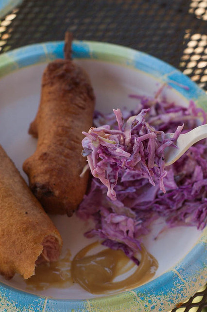 Corn dogs and slaw