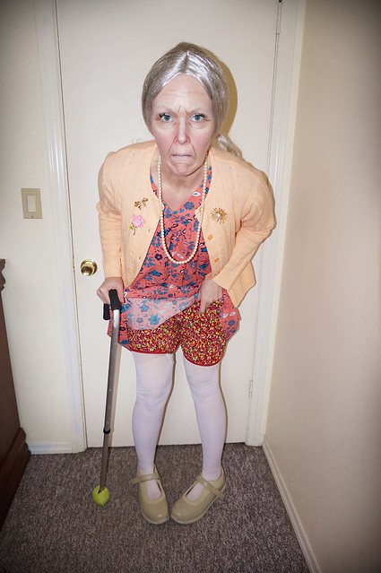 old woman shows off her pettipants