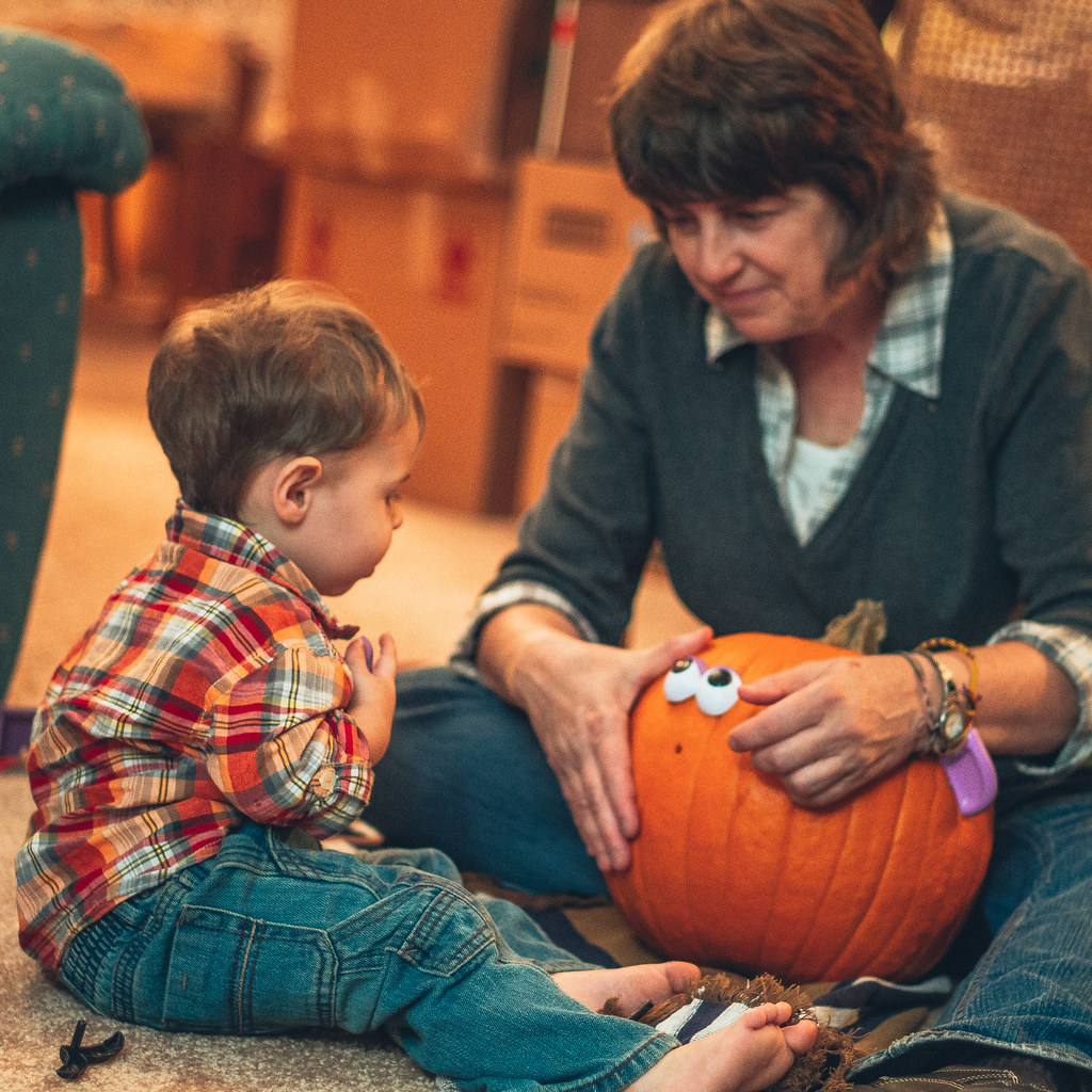 Grandma and Micah and the pumpkin