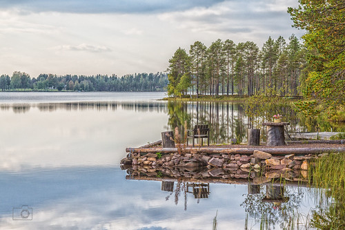 lake clouds landscape see chair sweden schweden wolken landschaft stuhl bootsanleger dalarnaslän