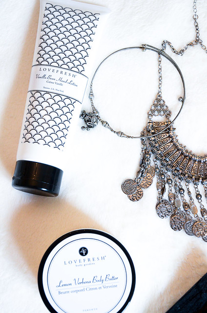 TORONTO BASED ALL NATURAL SKIN CARE BY LOVEFRESH, COIN METALLIC NECKLACE, LACE BLACK FAN FROM VENICE